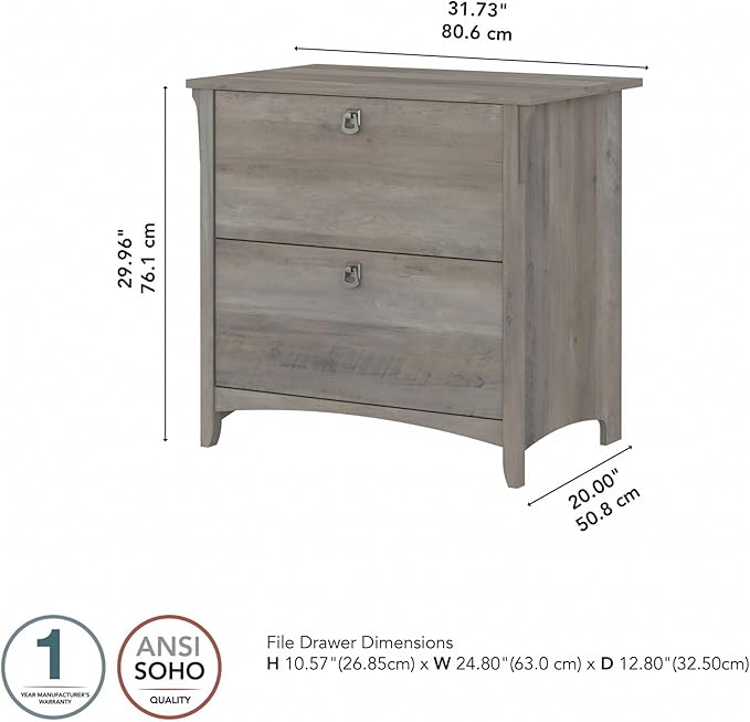 Bush Furniture Salinas 2 Drawer Lateral File Cabinet in Driftwood Gray - LeafyLoom