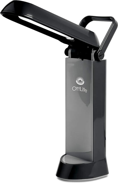 OttLite Folding Task Lamp, Black – Multi-Position Shade, Fold-Up Design, Portable Handle, Low Heat, Low Glare Illumination, Fits Desks & Workstations - LeafyLoom