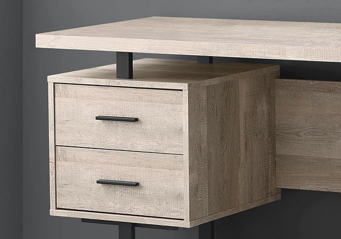 Monarch Specialties Computer Desk with Drawers - Contemporary Style - Home & Office Computer Desk with Metal Legs - 60"L (Taupe Reclaimed Wood Look) - LeafyLoom