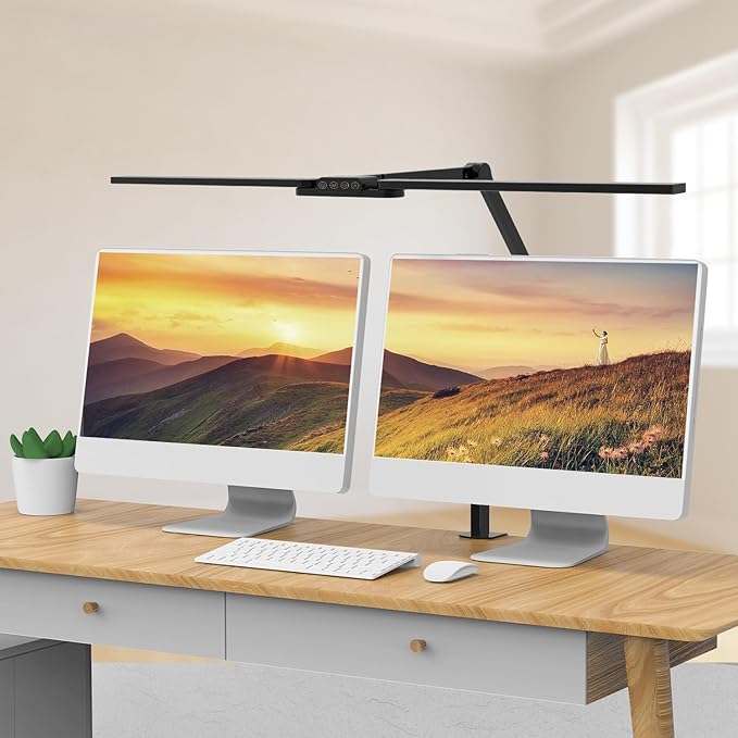 Transformable LED Desk Lamp, 37.4" Architect Desk Light with Clamp, 3 Light Bars for Home Office, 24W Ultra Bright Auto Dimming 5 CCT Modes & 5 Brightness Levels Table Light for L Shaped Desk - LeafyLoom