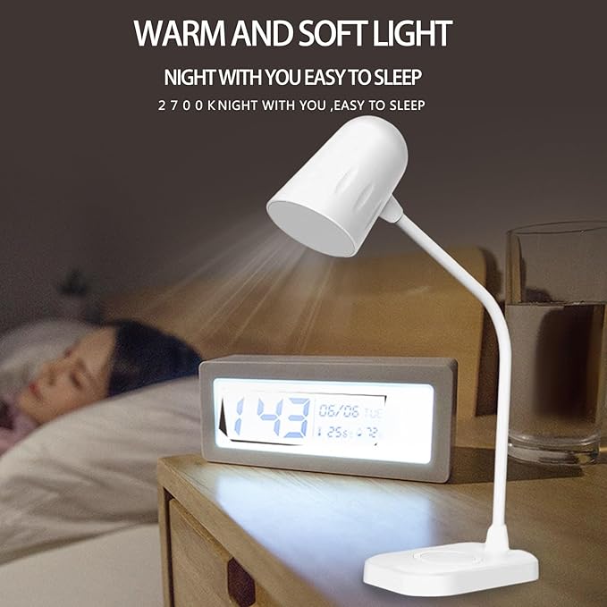 Led desk lamp with wireless charger, Bluetooth Speaker, Dimmable Table Lamp with 3 Lighting Mode, Touch Control, USB Charging Port Desk Light for Home Office Dorm Reading Work Study ( Color : White ) - LeafyLoom