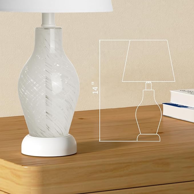 Modern Table Lamp-Small Bedside Nightstand Lamp with Wine Bottle Shape Glass Body, Desk Lamp for Reading, 3000K Bulb Included, 14", White - LeafyLoom