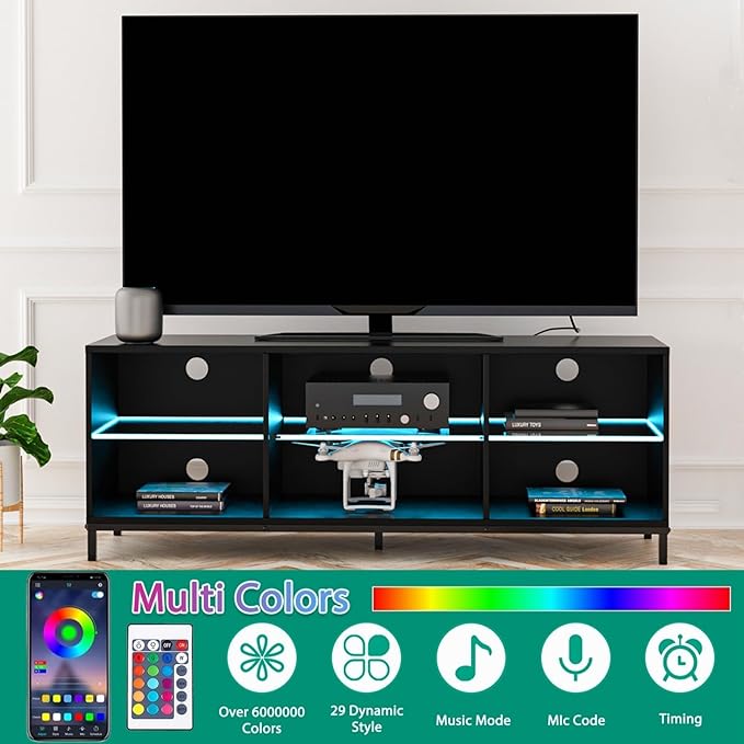 Hommpa LED TV Stand for TVs up to 65 Inch Modern Entertainment Center with Storage TV Cabinet with Adjustable Shelves & Cable Management White TV Console for Media Cable Box Gaming Living Room Bedroom - LeafyLoom