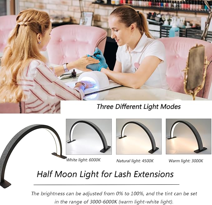 Half-Moon Nail Desk Lamp for Professionals, Lash Light Led Nail Tech Lamp, Desk Lamp for Lash Eyelash Extension,Manicure Light Led,Black,22IN - LeafyLoom