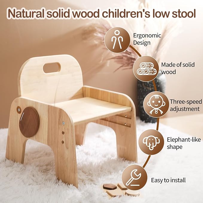 ibwaae Natural Solid Wooden Kids Chair Height-adjustable Wooden Chair for Toddlers Montessori Furniture Birthday Gift for Children - LeafyLoom