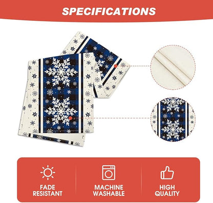 Artoid Mode Buffalo Plaid Snowflakes Blue Christmas Table Runner, Seasonal Winter Kitchen Dining Table Decoration for Home Party Decor 13x48 Inch ArtoidMode