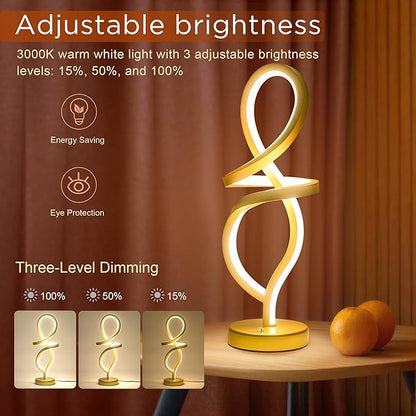 Modern Table Lamp,RGB Table Lamp，LED Spiral Lamp, Gold Bedside Lamp with 7 Colors 10 Light Modes, Touch Dimmable Nightstand Lamp for Bedroom Living Room Home Office, 15W - LeafyLoom