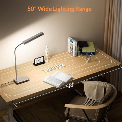 LED Desk Lamp, 12W Reading Desk Lamp for Office Home with 60 Lighting Modes, Touch Control & Timer Function, 750LM Bright Eye-Caring Gooseneck Desk Light Table Lamp for Study, Work, Silver - LeafyLoom