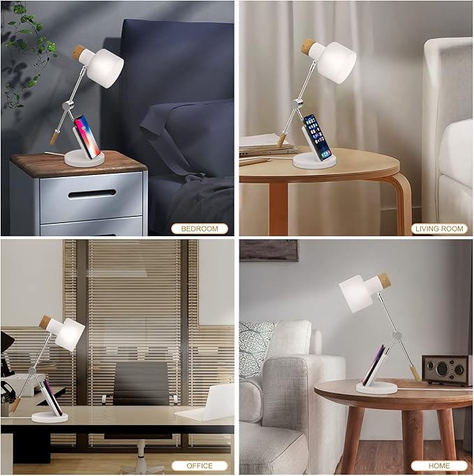 LED Desk Lamp, 180° Adjustable Desk Lamp for Home Office, Swing Arm Dimmable LED Table Lamp with Wireless Charger for Table Bedside Home Office Study, 6500K, 7W - LeafyLoom