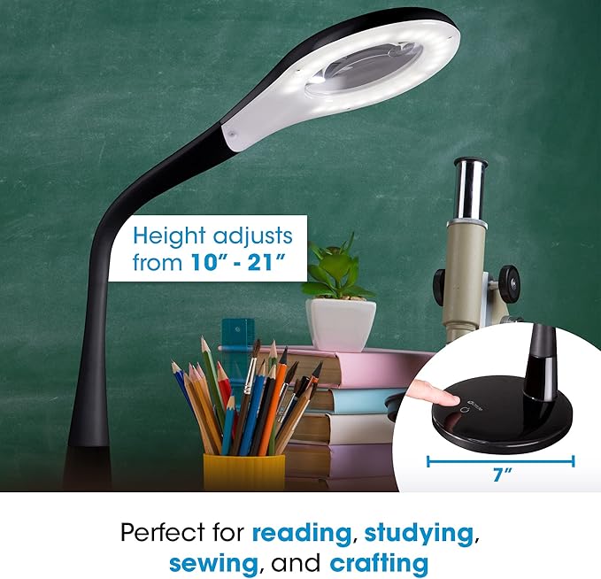 OttLite LED Desk Lamp with Adjustable Magnifier, Prevention Series - Designed to Reduce Eyestrain - Adjustable Flexible Neck, 4 Brightness Settings & Touch Controls - Crafting, Reading & Studying - LeafyLoom