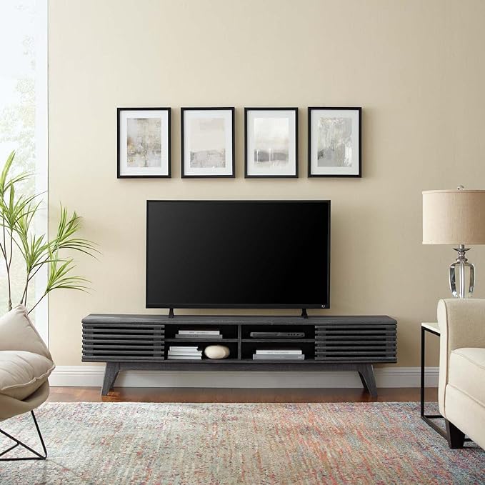 Modway Render Mid-Century Modern Low Profile 70 Inch Media Console TV Stand in Charcoal, 70" - LeafyLoom