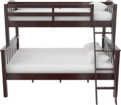 DHP Airlie Convertible Wood Bunk Bed, Stackable and Detachable Bed Frames for Kids and Teens, with Angled Ladder, High Guardrail, Wood Slats, No Boxspring Required, Twin-Over-Full, Espresso - LeafyLoom