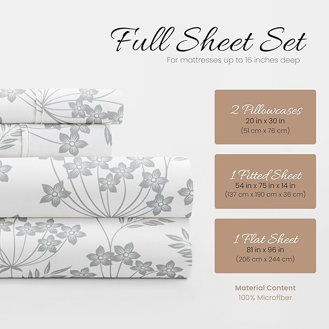 Linen Market 4 Piece Full Bedding Sheet Set (Light Blue Floral) - Sleep Better Than Ever with These Ultra-Soft & Cooling Bed Sheets for Your Full Size Bed - Deep Pocket Fits 16" Mattress - LeafyLoom