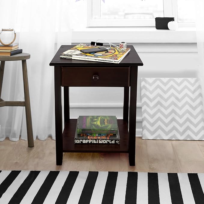 Casual Home Night Owl Nightstand with USB Ports-Espresso - LeafyLoom