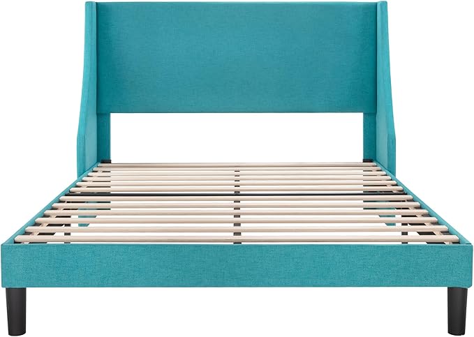 Allewie Full Size Bed Frame, Platform Bed Frame with Upholstered Headboard, Modern Deluxe Wingback, Wood Slat Support, Mattress Foundation, Peacock Green - LeafyLoom