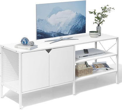 White TV Stand with Storage - Television Stands for Living Room, 50 Inch TV Table for 32 40 55 65 Inch TV, TV Consle for Bedroom, White - LeafyLoom