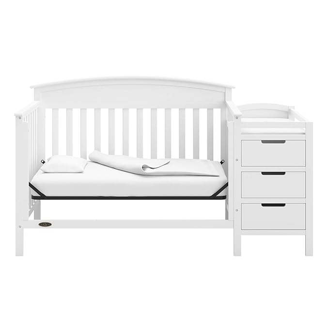 Graco Benton 4-in-1 Convertible Crib and Changer (White) – Crib and Changing Table Combo, Includes Water-Resistant Changing Pad, 3 Drawers, Converts to Toddler Bed, Daybed and Full-Size Bed - LeafyLoom