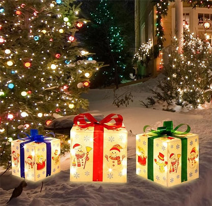 [Large 8.5"x7"x6" Christmas Set of 3 Lighted Gift Boxes Decorations Pre-lit 70 Super-Bright LED with Flashers,for Indoor Outdoor Christmas Tree Skirt Ornament Pathway Holiday Party Home GLOWNOVA