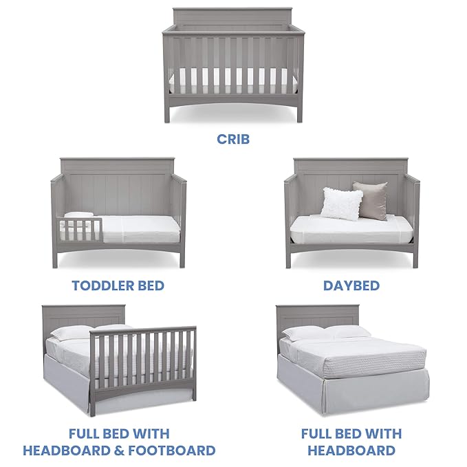 Delta Children Fancy 4-in-1 Crib, Grey + Serta Perfect Slumber Dual Sided Recycled Fiber Core Crib and Toddler Mattress (Bundle) - LeafyLoom