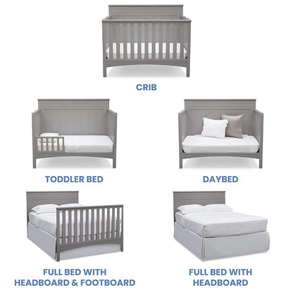 Delta Children Fancy 4-in-1 Crib, Grey + Serta Perfect Slumber Dual Sided Recycled Fiber Core Crib and Toddler Mattress (Bundle) - LeafyLoom