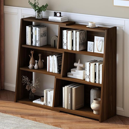 IOTXY Wooden Extendable Shelf Bookcase - 3-Tier Ladder Low Short Bookshelf for Small Space or Corner, Dark Walnut, S - LeafyLoom