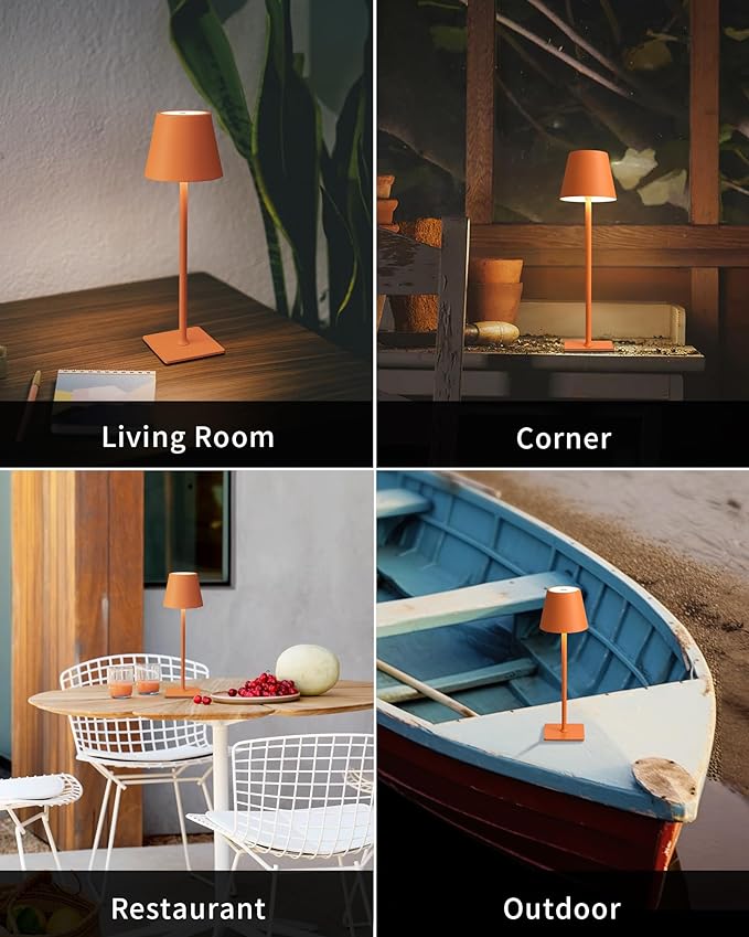 KDG 2 Pack Cordless Table Lamp,Portable LED Desk Lamp, 5000mAh Battery Operated, 3 Color Stepless Dimming Up, for Restaurant/Bedroom/Bars/Outdoor Party/Camping/Coffee Shop Night Light(Orange) - LeafyLoom