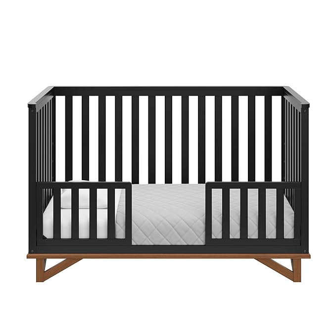 Storkcraft Santa Monica 5-in-1 Convertible Crib (Black with Vintage Driftwood) – GREENGUARD Gold Certified, Modern Design, Two-Tone Baby Crib, Converts to Toddler Bed, Daybed and Full-Size Bed - LeafyLoom