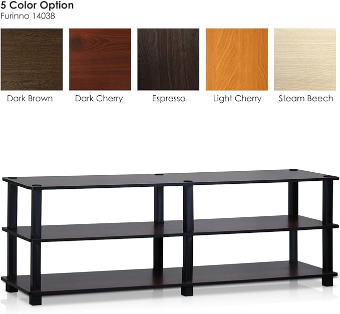 Furinno Turn-S-Tube No Tools 3-Tier Entertainment TV Stands, Dark Cherry and Black - LeafyLoom