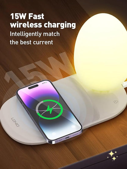 LDNIO Bedside Lamp with Wireless Charger, Desktop lamp with Wireless Fast Charger LED Desk Lamp with Dimable Touch Control Night Light with Wireless Charger Perfect for Gift, White - LeafyLoom