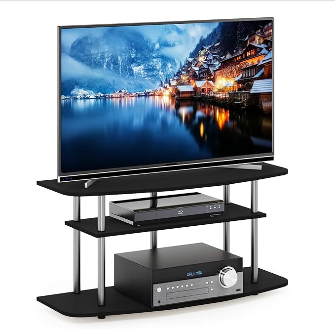 Furinno Frans Turn-N-Tube TV Stand for TV Size up to 43 Inch, 3-Tier, Black Oak - LeafyLoom