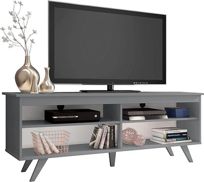 Madesa TV Stand with 4 Shelves and Cable Management, Entertainment Center for TVs up to 65 Inches, Wood, 23'' H x 15'' D x 59'' L – Grey - LeafyLoom