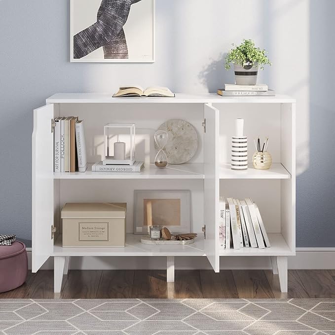 Panana Kitchen Buffet Cabinet Storage Sideboard with 2 Doors 2 Shelves, White, 41.8" L x 15" W x 32.5" H - LeafyLoom