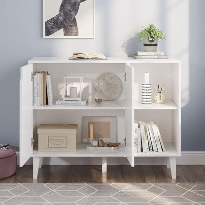 Panana Kitchen Buffet Cabinet Storage Sideboard with 2 Doors 2 Shelves, White, 41.8" L x 15" W x 32.5" H - LeafyLoom