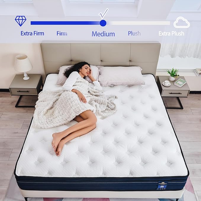 King Size Mattress,12 Inch Gel Memory Foam Hybrid Mattress in a Box,Motion Isolation Individually Pocket Innerspring ,Pressure Relief,Back Pain Relief,Breathable,Medium Softer,Non-Fiberglass Mattress - LeafyLoom