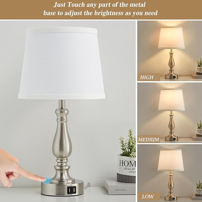 Table Lamps for Bedrooms Set of 2 - Touch Bedside Lamps with Dual USB Ports, 3 Way Dimmable White Nightstand Lamps for End Tables, Farmhouse Night Stand Lamps for Living Room Bed Side Guest Room - LeafyLoom