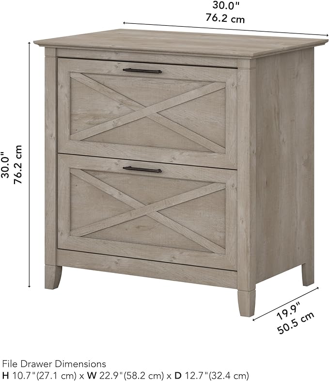 Bush Furniture Key West 2 Drawer Lateral File Cabinet in Washed Gray | Document Storage for Home Office | Accent Chest with Drawers - LeafyLoom