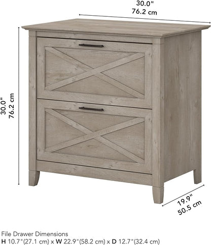 Bush Furniture Key West 2 Drawer Lateral File Cabinet in Washed Gray | Document Storage for Home Office | Accent Chest with Drawers - LeafyLoom