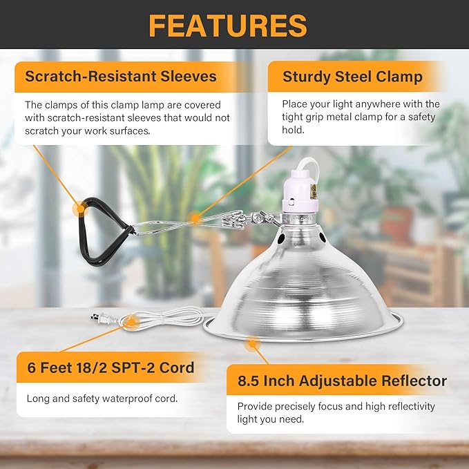 Simple Deluxe Clamp Lamp Light 150 Watt with 8.5 Inch Aluminum Reflector (no Bulb Included), 6 Feet Cord, 2 Pack, White - LeafyLoom