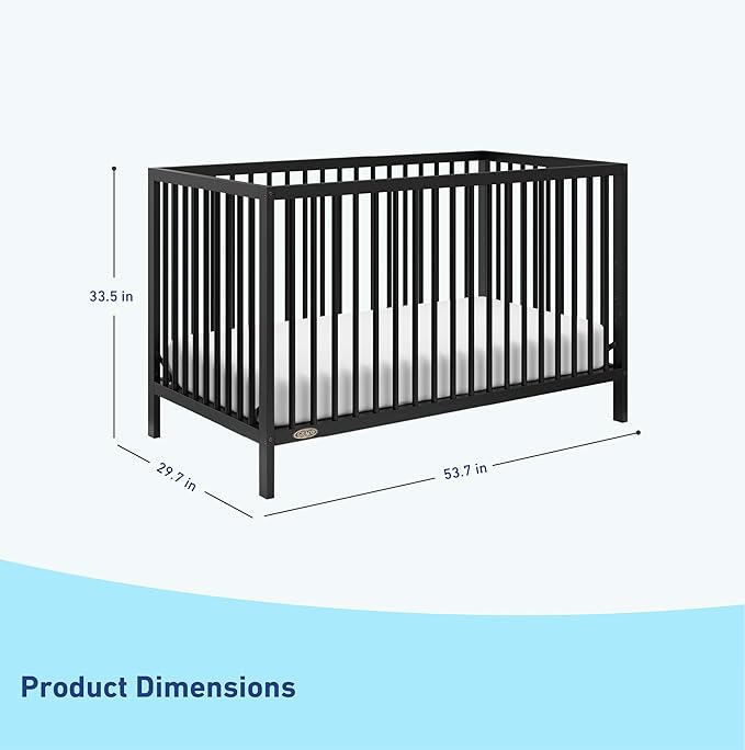 Graco Teddi 5-in-1 Convertible Crib (Black) – GREENGUARD Gold Certified, Converts to Daybed, Toddler & Twin Bed with Headboard and Footboard, Adjustable Mattress Height - LeafyLoom