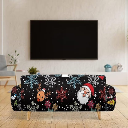 FKELYI Christmas Sofa Slipcover Santa Claus Furniture Protector Washable Easy Going Stretch Sofa Slipcover with Elastic Bottom XL FKELYI