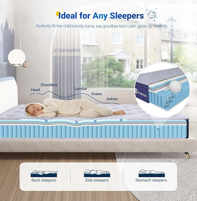 Avenco Twin Mattresses, Hybrid Mattress Twin 10 Inch, Medium Firm Twin Mattress in a Box for Pressure Relief and Sound Sleep, Wrapped Coils and CertiPUR-US Foam, Soft Breathable Fabric - LeafyLoom