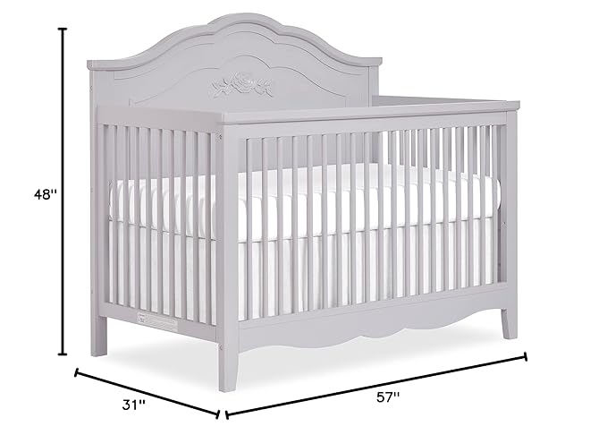 SweetPea Baby Rose 4-in-1 Convertible Crib in Silver Shimmer, Baby Crib with Spindles, Greenguard Gold Certified, Easy Assembly, Sustainable New Zealand Pinewood - LeafyLoom