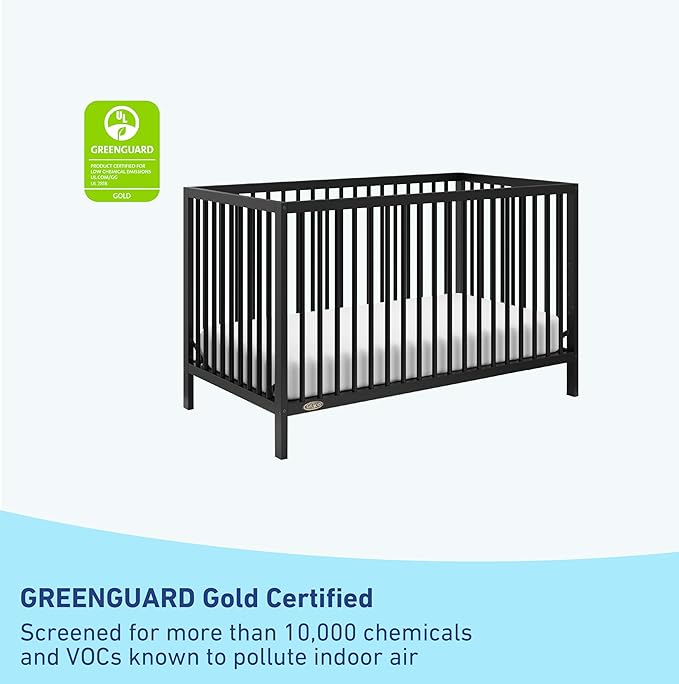 Graco Teddi 5-in-1 Convertible Crib (Black) – GREENGUARD Gold Certified, Converts to Daybed, Toddler & Twin Bed with Headboard and Footboard, Adjustable Mattress Height - LeafyLoom