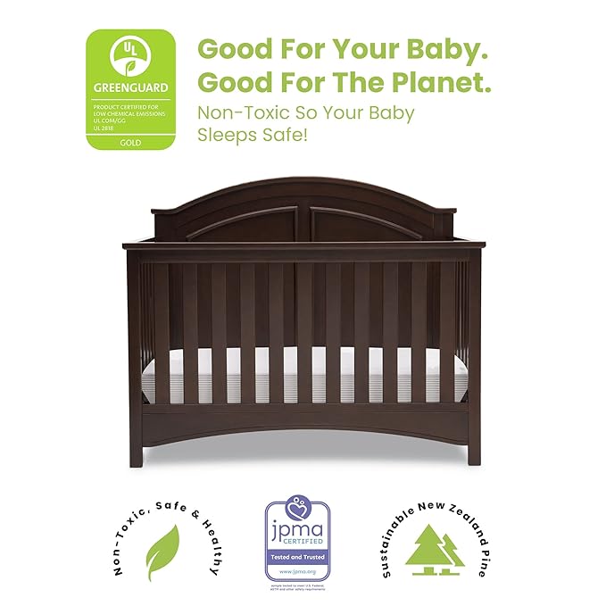 Delta Children Perry 6-in-1 Convertible Crib - Greenguard Gold Certified, Walnut Espresso - LeafyLoom