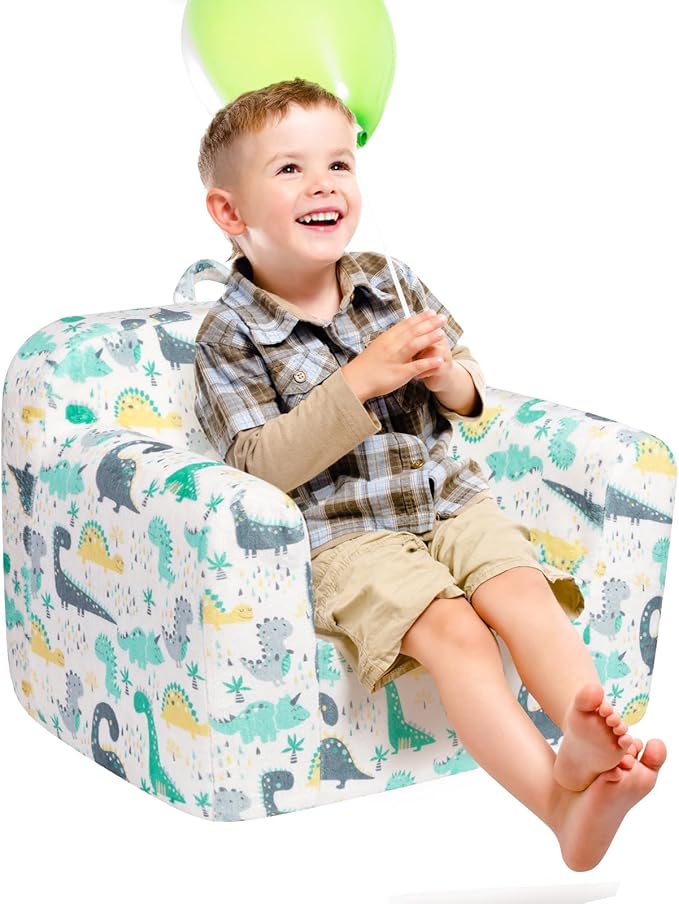 ALIMORDEN Kids Ultra-Soft Snuggle Foam Filled Chair, Single Cuddly Sofa for Boys and Girls, Dinosaur - LeafyLoom