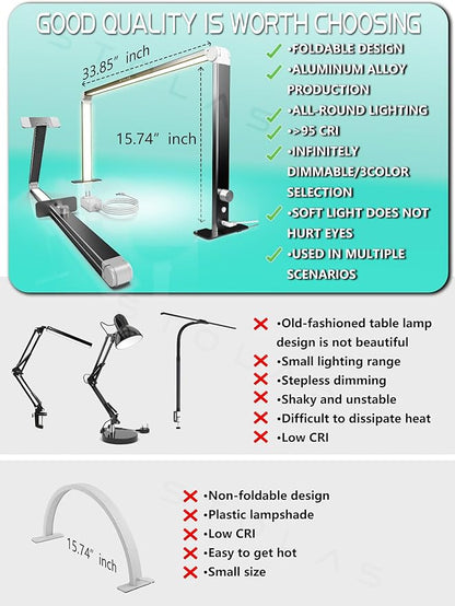 LED Desk Lamp 36W, 4000-6000K Dimmable Table Lamp, 3 Lighting Modes, Square Desk Light for Study, Model Building, Painting, crafting-Black - LeafyLoom