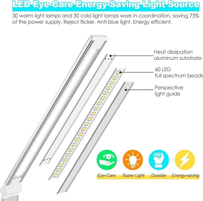 LED Desk Lamp with Wireless Charger, USB Charging Port, Desk Light with 10 Brightness, 5 Color Modes, Dimmable Eye Caring Reading Desk Lamps for Home Office, Touch Control, Auto Timer, White - LeafyLoom