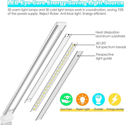 LED Desk Lamp with Wireless Charger, USB Charging Port, Desk Light with 10 Brightness, 5 Color Modes, Dimmable Eye Caring Reading Desk Lamps for Home Office, Touch Control, Auto Timer, White - LeafyLoom