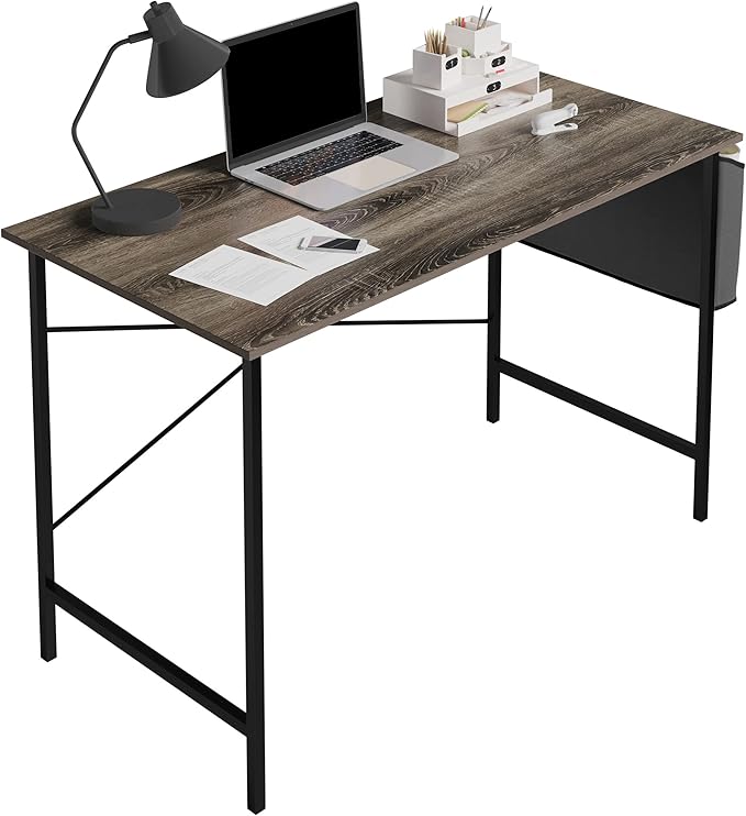 Lavish Home Modern Computer Desk with Industrial Style Woodgrain Look and Steel for Home Office, Bedroom, or Craft Table, with Storage Bag, (L) 47” x (W) 23.5” x (H) 29.5”, Gray - LeafyLoom