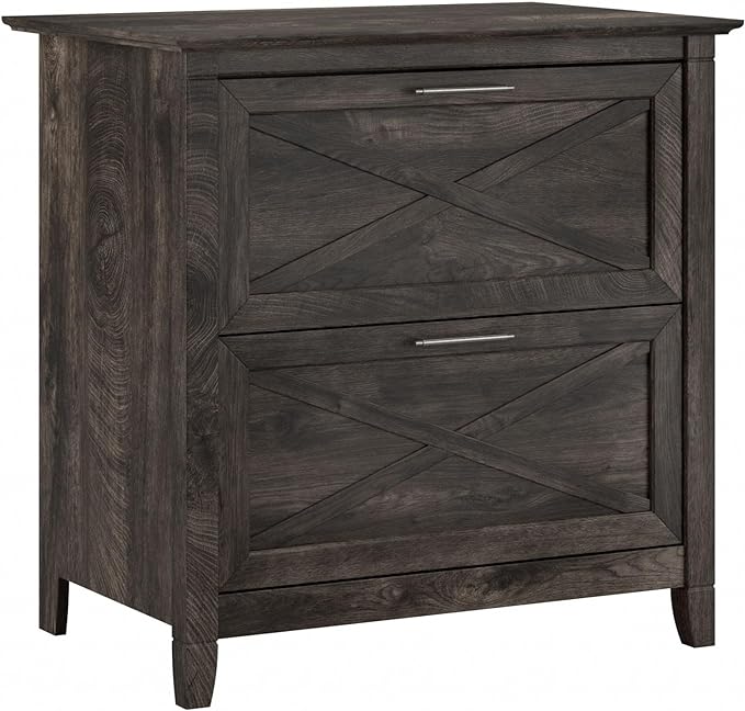 Bush Furniture Key West 2 Drawer Lateral File Cabinet in Dark Gray Hickory | Document Storage for Home Office | Accent Chest with Drawers - LeafyLoom